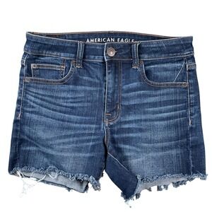 American Eagle Outfitters Dark Wash Denim Cutoff Shorts Distressed Frayed Size 6